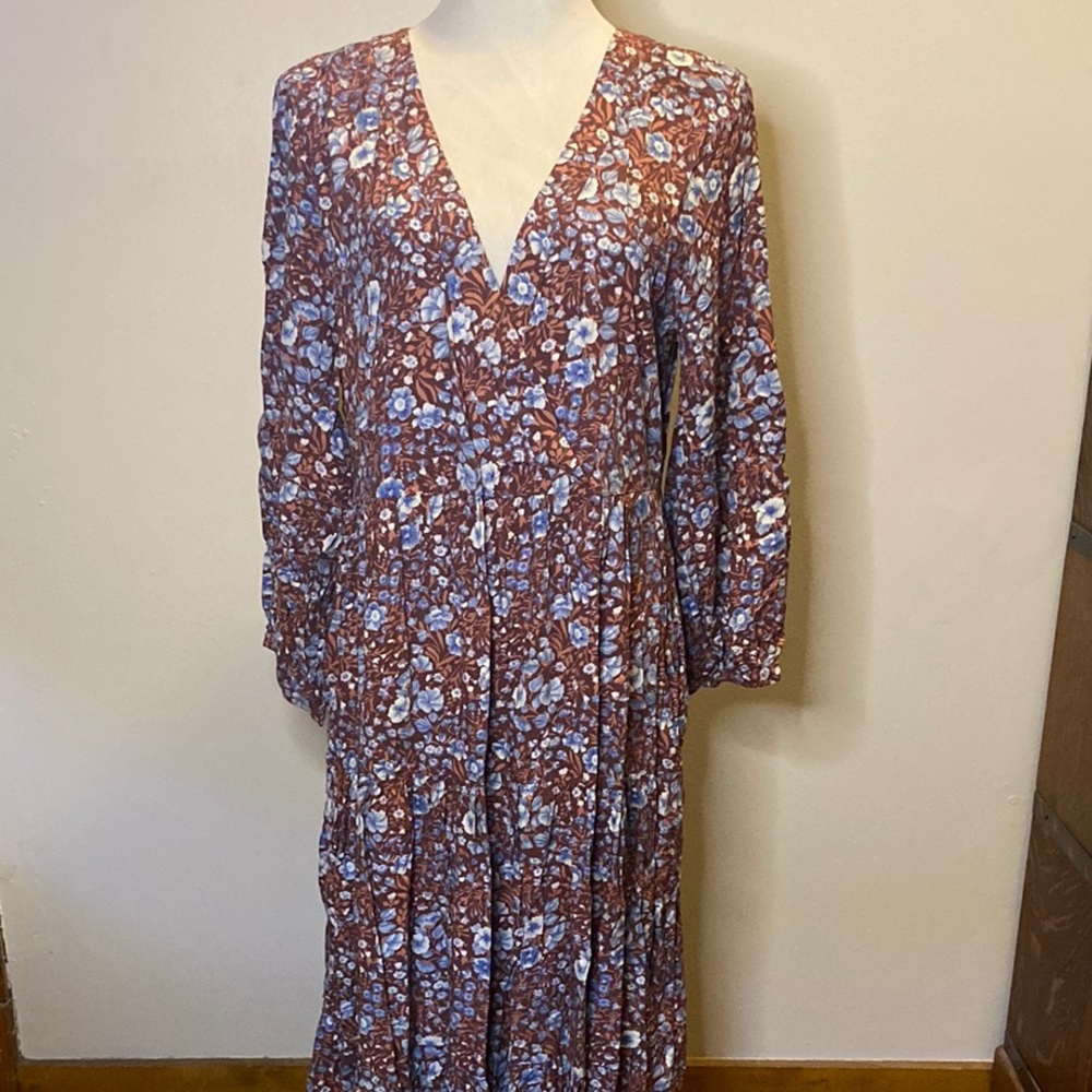 Madewell Purple and Pink V-Neck Long Sleeve Dress